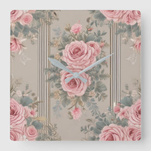 Elegant Vintage Floral Shabby Chic Square Wall Clock