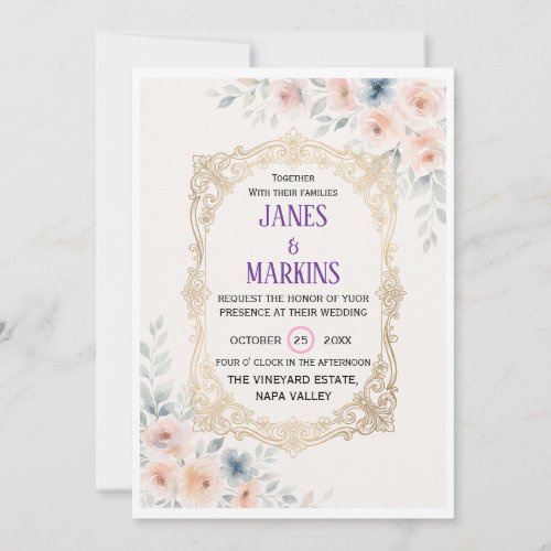 Elegant Vintage Floral Swirl Wedding Invitation