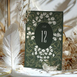 Elegant Vintage Floral Table Number Card<br><div class="desc">This vintage-inspired table number card radiates timeless elegance with its rich, deep green background and a symphony of cream and off-white floral designs. The intricate botanical art, reminiscent of the iconic Art Nouveau style, wraps around the bold, central numeral presented in a classic, serif font. The color palette is a...</div>