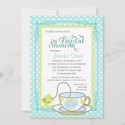Elegant Vintage Floral Tea Bridal Shower Announcements