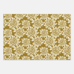 Elegant Vintage Floral Teal, Blue, Mustard Wrapping Paper Sheets