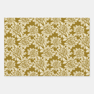 Elegant Vintage Floral Teal, Blue, Mustard Wrapping Paper Sheets