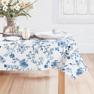 Elegant Vintage Floral Toile Blue and White  Tablecloth