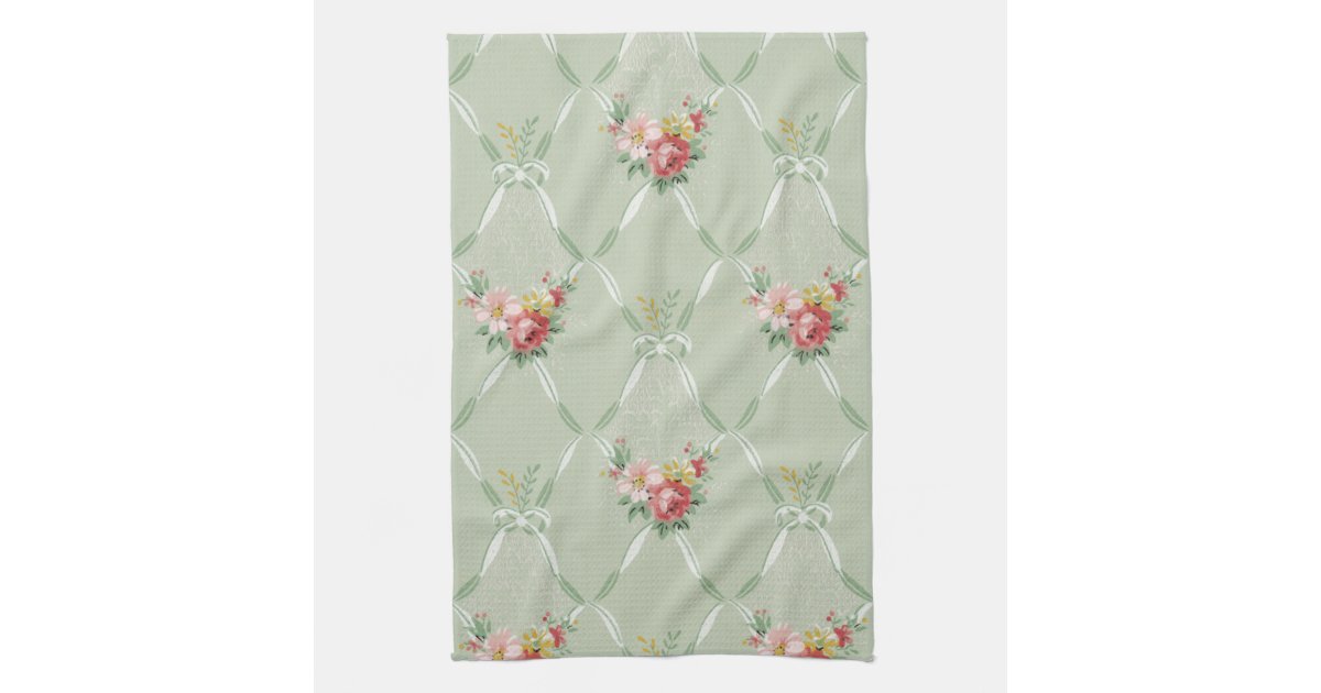 Elegant Vintage Floral Wallpaper Kitchen Towel | Zazzle