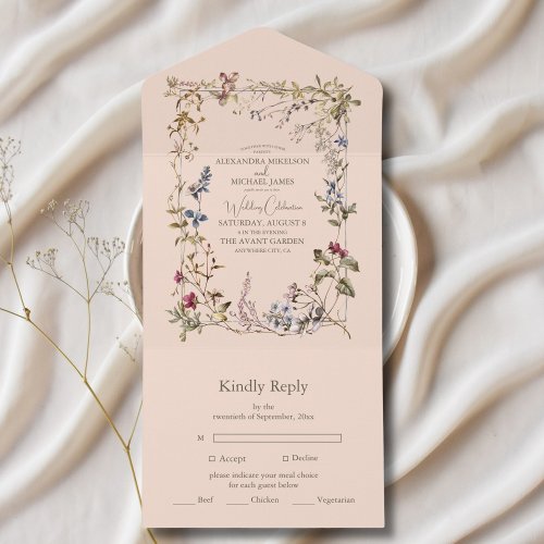 Elegant Vintage Floral Wedding All In One Invitation