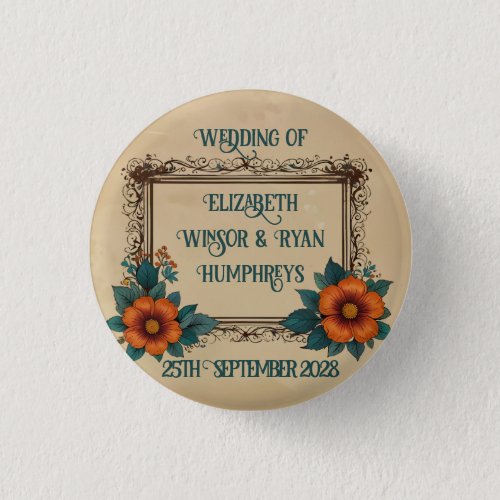 Elegant Vintage Floral Wedding Button