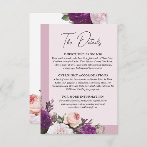 Elegant Vintage Floral Wedding Detail  Directions Enclosure Card