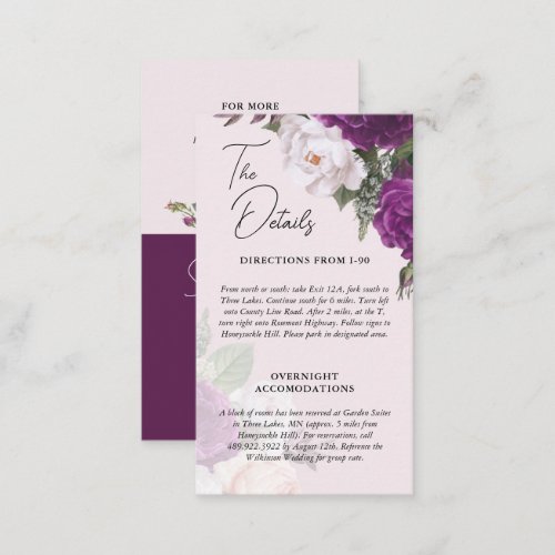 Elegant Vintage Floral Wedding Details Info Card