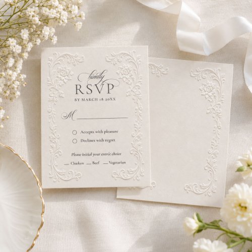 Elegant Vintage Floral Wedding Embossed Style RSVP Card