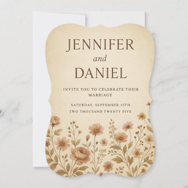 Elegant Vintage Floral Wedding Invitation (Front)