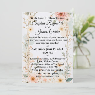 Elegant Vintage Floral Wedding Invitation Design