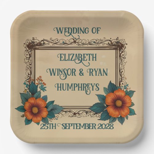 Elegant Vintage Floral Wedding Paper Plates