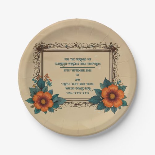 Elegant Vintage Floral Wedding Paper Plates