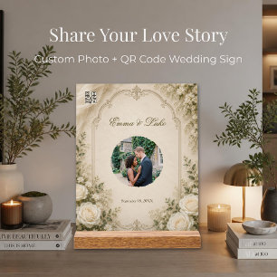 Elegant Vintage Floral Wedding Photo QR Code Acrylic Sign