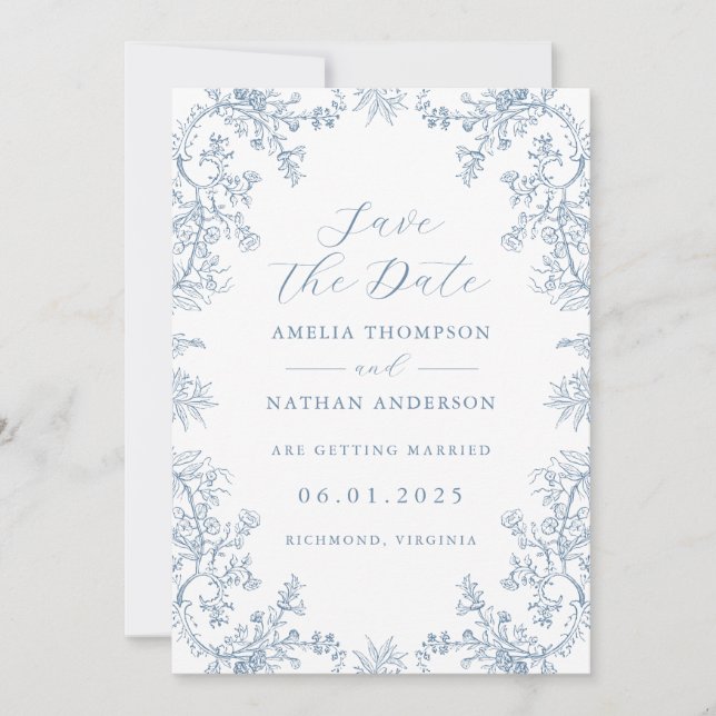 Elegant Vintage Floral Wedding Save The Date (Front)