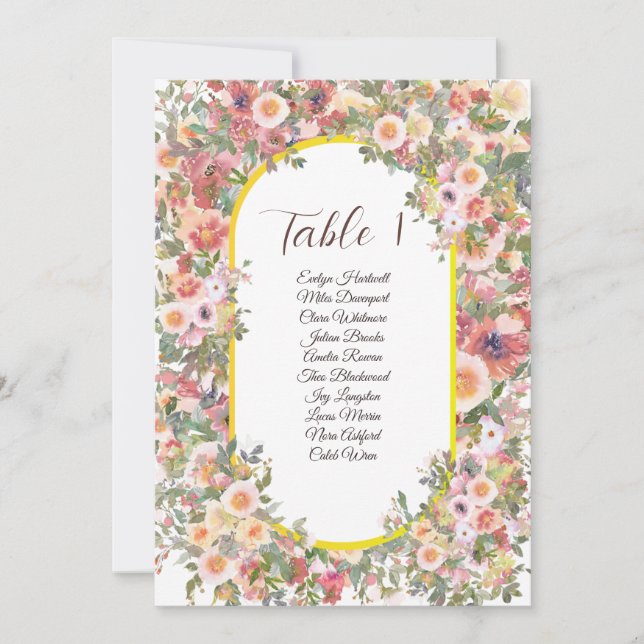Elegant Vintage Floral Wedding Seating Chart Card (Front)