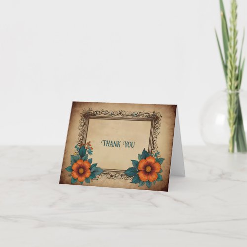 Elegant Vintage Floral Wedding Thank You Card