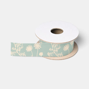 Elegant Vintage Floral Wild Daisy Pattern Celadon Satin Ribbon