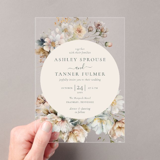 Elegant Vintage Floral Wildflower Wedding Acrylic Invitations (Insitu (Handheld))