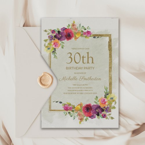 Elegant Vintage Floral Womens 30th Birthday Invitation