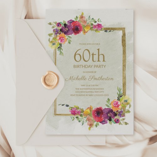 Elegant Vintage Floral Womens 60th Birthday Invitation