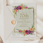 Elegant Vintage Floral Women's 70th Birthday Invitation<br><div class="desc">Elegant vintage purple,  red,  and yellow watercolor floral and gold frame women's 70th birthday party invitation.  Text is completely customizable,  so this card can be changed for any age.</div>
