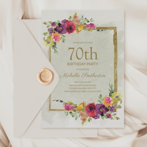 Elegant Vintage Floral Womens 70th Birthday Invitation