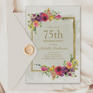 Elegant Vintage Floral Women's 75th Birthday Invitation