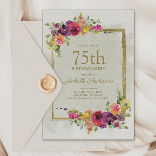 Elegant Vintage Floral Womens 75th Birthday Invitation