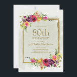 Elegant Vintage Floral Women's 80th Birthday Invitation<br><div class="desc">Elegant vintage purple,  red,  and yellow watercolor floral and gold frame women's 80th birthday party invitation.  Text is completely customizable,  so this card can be changed for any age.</div>