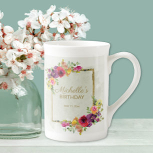 Elegant Vintage Floral Women's Birthday Bone China Mug