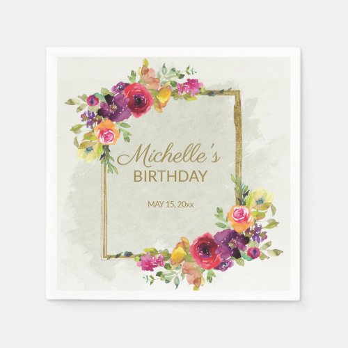 Elegant Vintage Floral Womens Birthday Napkins