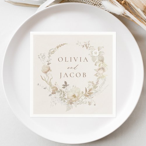 Elegant Vintage Floral Wreath Cream Wedding Napkins