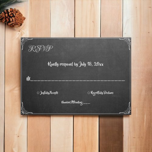 Elegant Vintage Flourish Chalkboard Modern Wedding RSVP Card