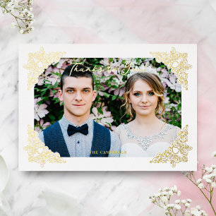 Elegant Vintage Flourish Frame Corners Photo Foil Invitation