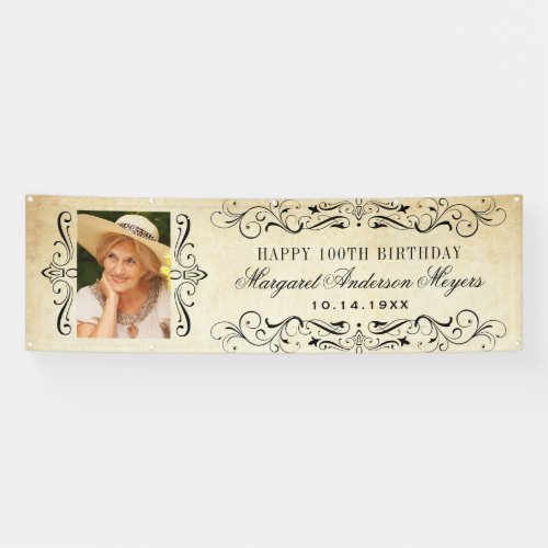 Elegant Vintage Flourish Happy Birthday Photo Banner