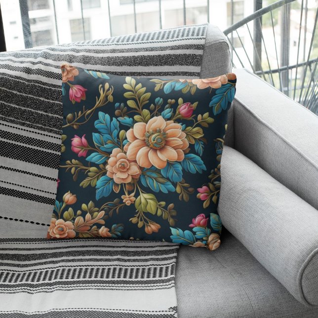 Elegant Vintage Flower Pattern Throw Pillow (Creator Uploaded)
