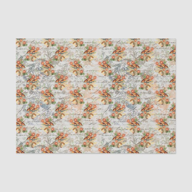 Elegant Vintage Flowers and Mushrooms Tissue Paper (Front)