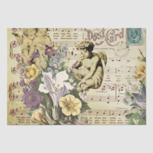 Elegant Vintage Flowers Angels and Music Notes Tissue Paper