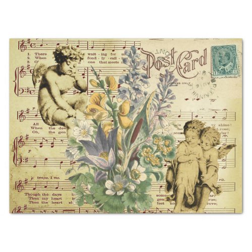 Elegant Vintage Flowers Angels and Music Notes  Tissue Paper
