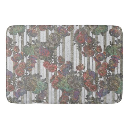 Elegant Vintage Flowers Antique Ticking Stripes Bath Mat