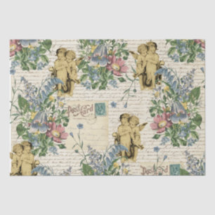 Elegant Vintage Flowers Cherubs Old Script Tissue Paper