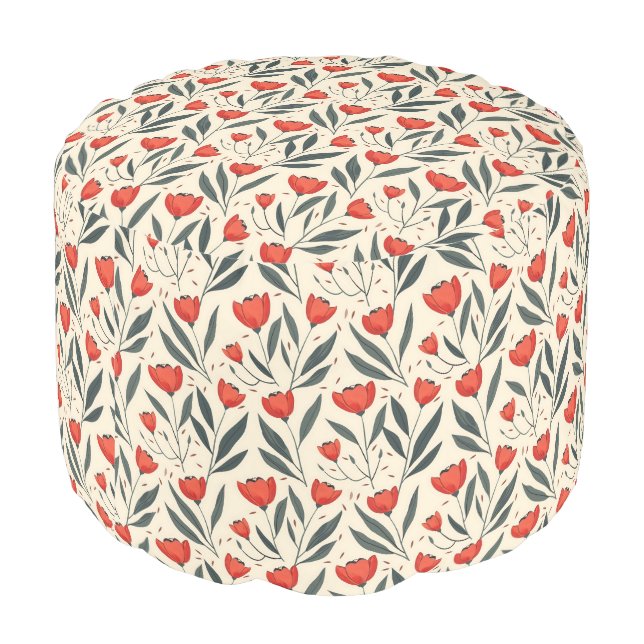 Elegant Vintage Flowers Romantic Classy Tulip  Pouf (Angled Back)