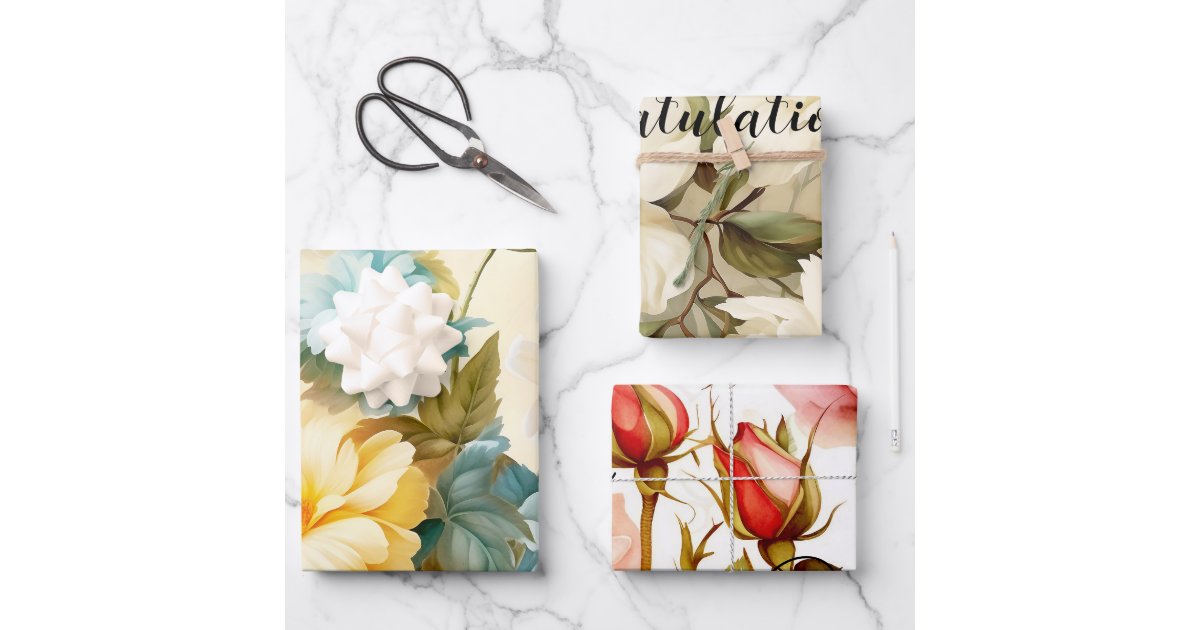 Blooming White Hibiscus Flowers on Sage Wrapping Paper Sheets, Zazzle