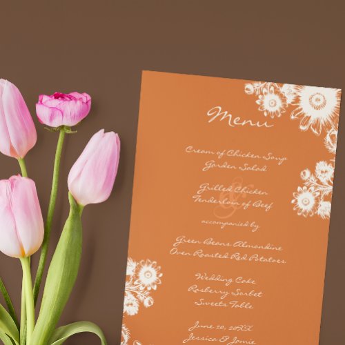 Elegant Vintage Flowers Terracotta Coral Wedding  Menu