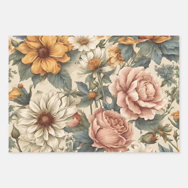 Elegant Vintage Flowers  Wrapping Paper Sheets (Front)
