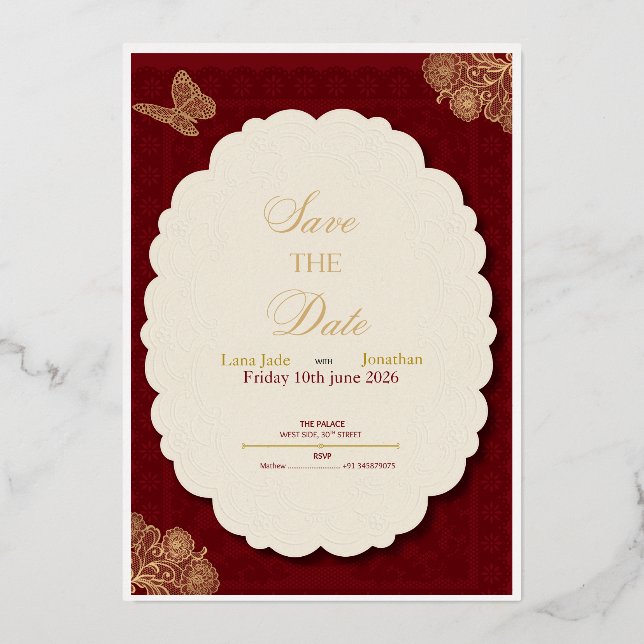 Elegant, vintage foil invitation (Front)