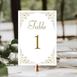 Elegant Vintage Foliage Gold White Wedding Table Number