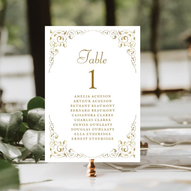 Elegant Vintage Foliage Gold White Wedding Table Number (Creator Uploaded)