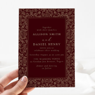 Elegant Vintage Frame Burgundy Wedding Invitation